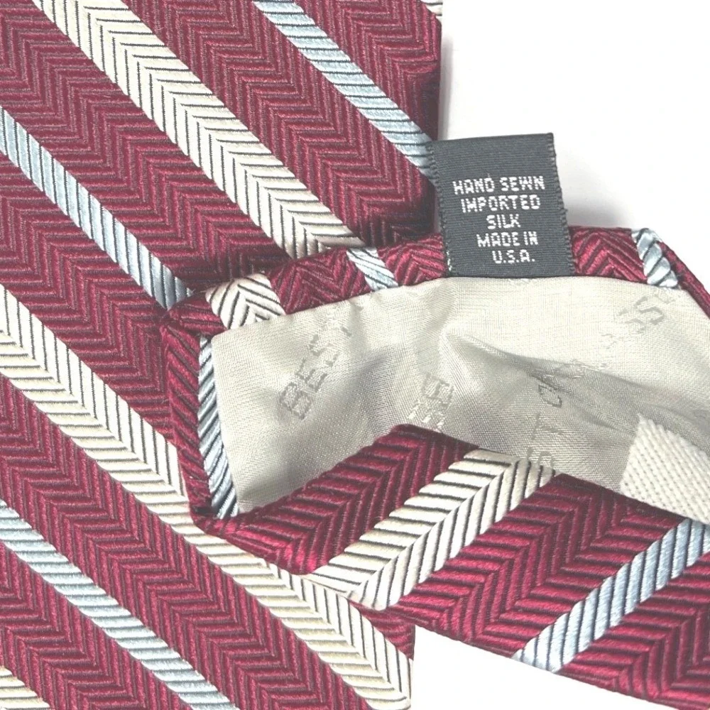 Robert‎ Talbott Best of Class Silk Repp Stripe Tie Burgundy Gold Hand Sewn USA